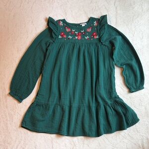 Emerald Embroidered Floral Long Sleeve Dress